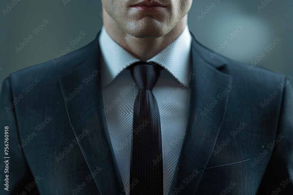 Poster a close-up of a man wearing a suit and tie. suitable for business and professional concepts