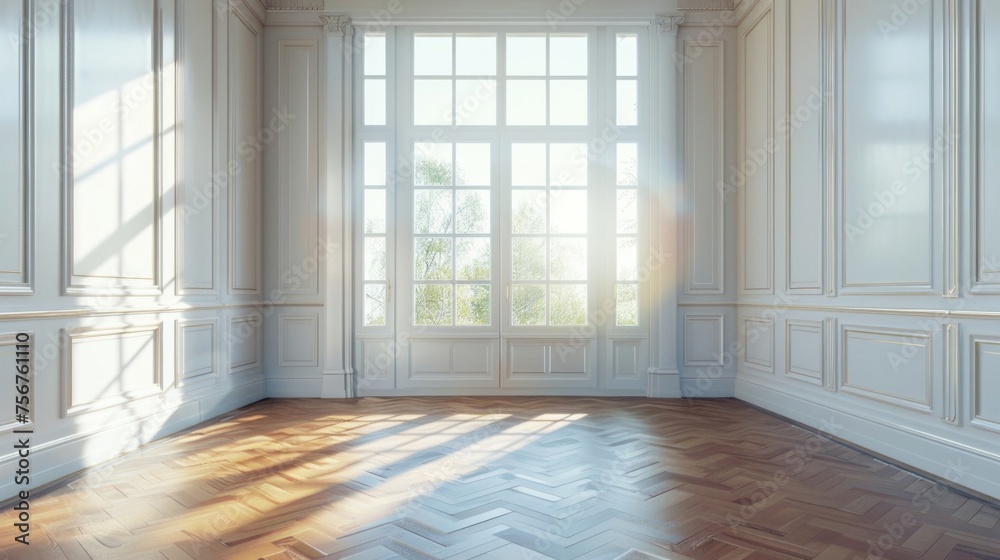 Aufkleber simple and versatile image of an empty room with white walls and wood floors. perfect for interior d