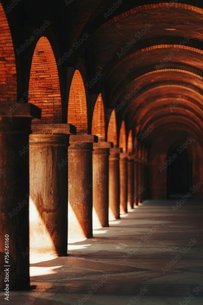 Aufkleber Rows of columns with light shining through them. Suitable for architectural and interior design concepts