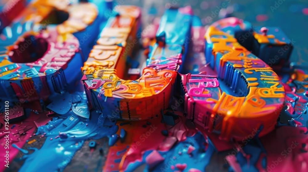 Sticker Close up of painted letters on a table, suitable for educational or creative projects