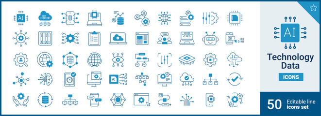 Technology icons Pixel perfect. system, cloud, world,...	
