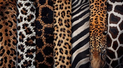 Close up of different types of animal skin. Great for texture backgrounds
