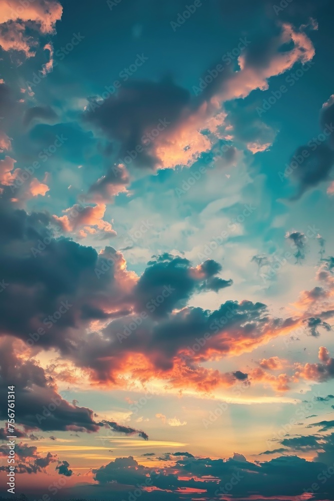 Poster vibrant sunset sky with colorful clouds. suitable for various design projects