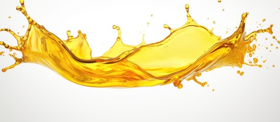 A vibrant splash of yellow liquid, reminiscent of art paint, on a pristine white background, adding...