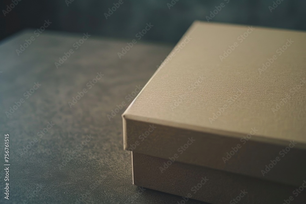 Poster close up of a box on a table, perfect for product presentation