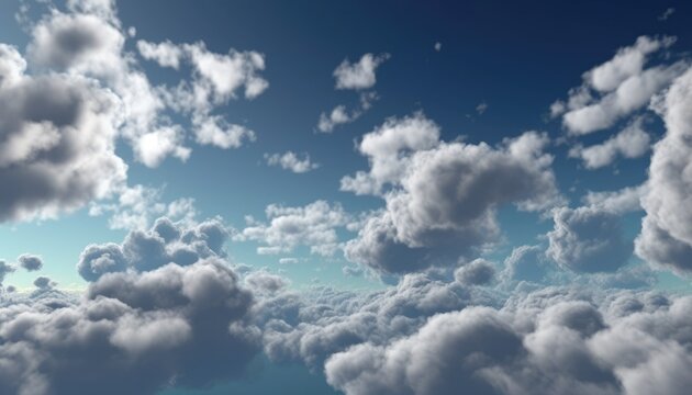 Image of fluffy white clouds against blue sky, capturing the essence of tranquility and serenity. Perfect for backgrounds, nature-themed designs, wellness content. AI Integration.