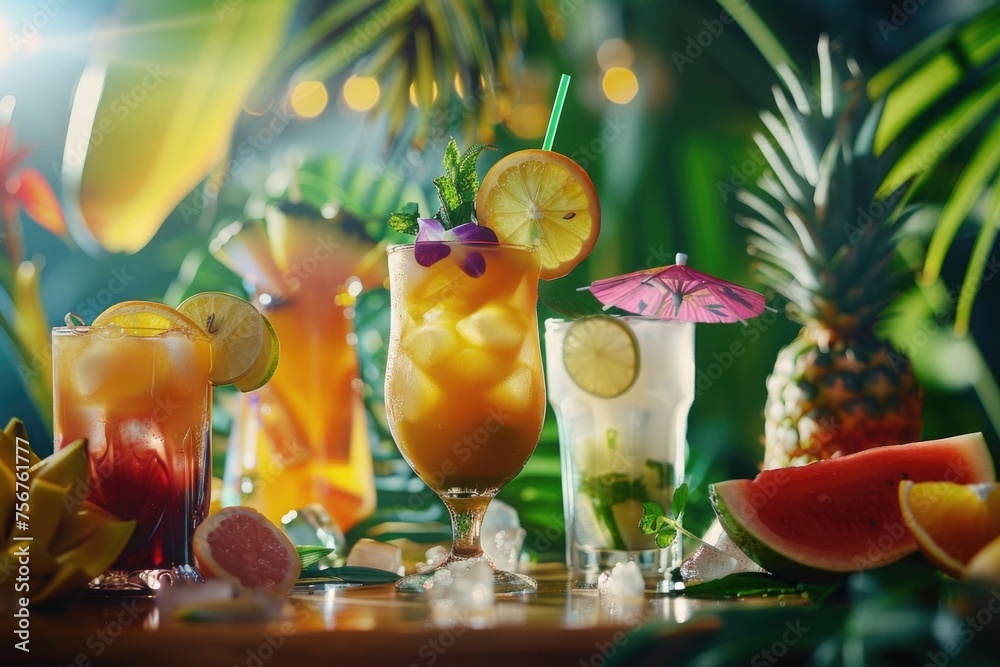Aufkleber Different types of drinks displayed on a table, suitable for beverage concepts