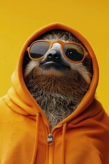 Naklejka premium A stylish sloth wearing sunglasses and a hoodie. Perfect for trendy and laid-back designs