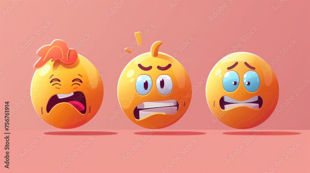 Aufkleber three yellow emoticons with different facial expressions, suitable for various digital communication