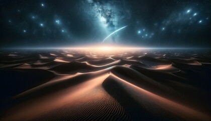 Paysage désertique sur vue d'un ciel étoilé