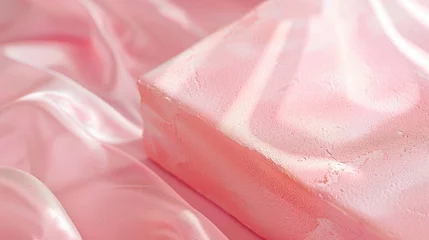 Tuinposter A piece of cake on a pink cloth, perfect for bakery or dessert concepts © Fotograf