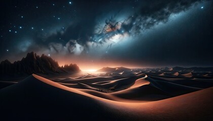 Paysage désertique avec vue sur la galaxie