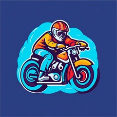 Amazing biker logo icon, vector SVG modern flat line style art color. Generative AI