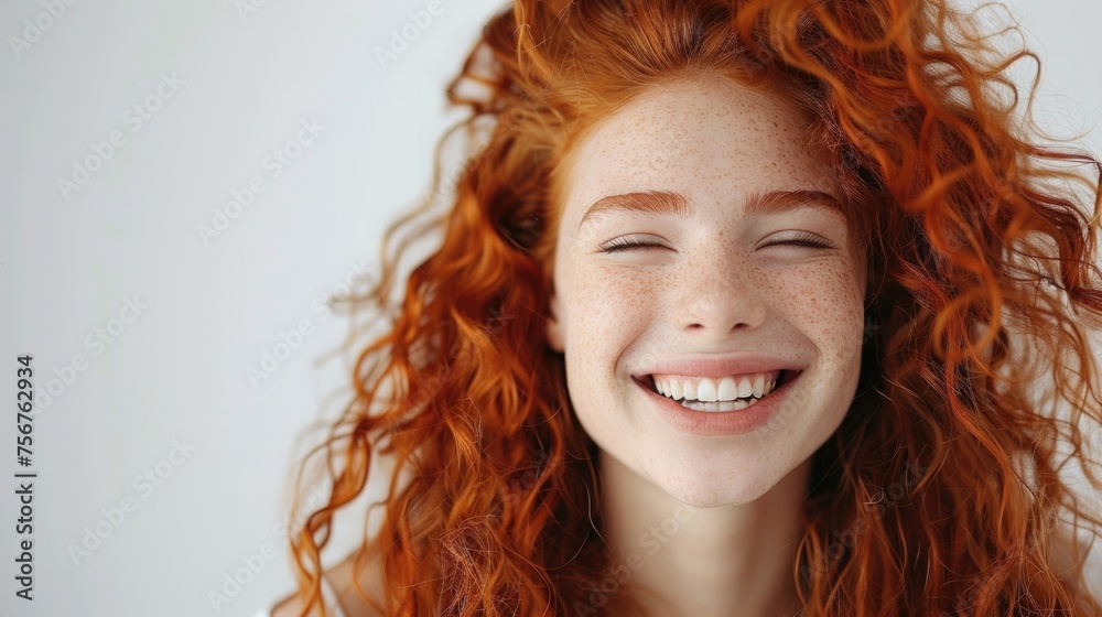 Sticker A close up of a person with striking red hair. Suitable for beauty or fashion concepts