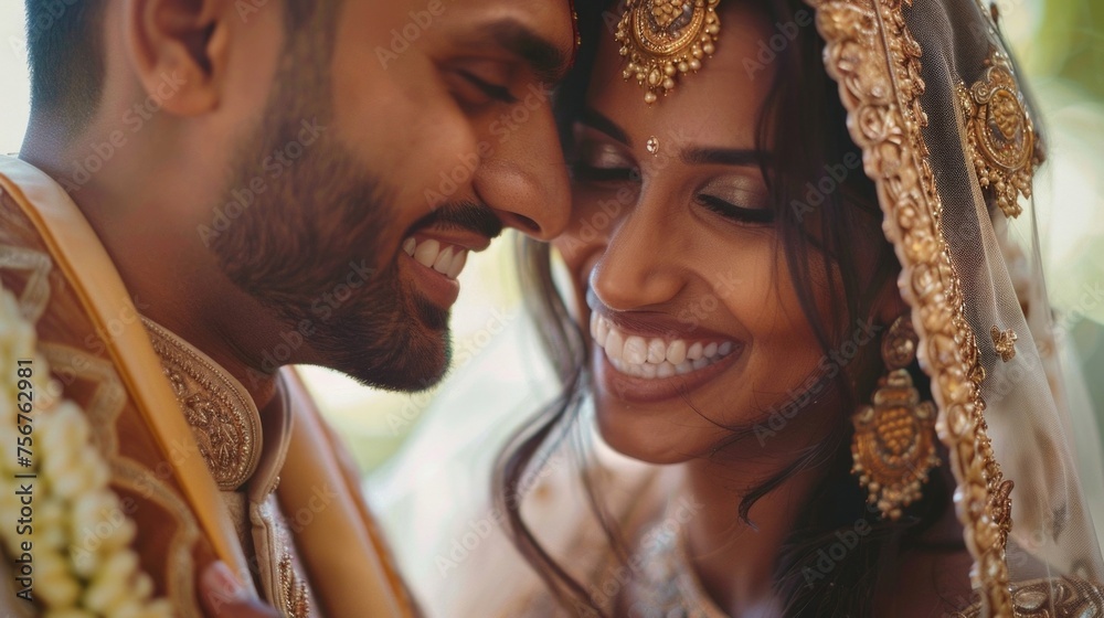 Poster A man and a woman smiling at each other. Suitable for various concepts