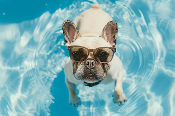 French bulldog ready for a pool day