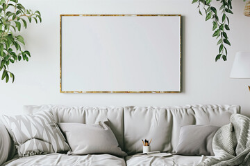 Living room in an urban setting with a picture frame - obrazy, fototapety, plakaty