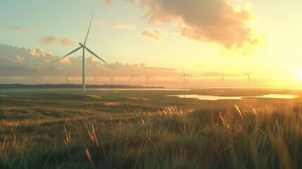  Tranquil Revolution. Wind Power at Sunset