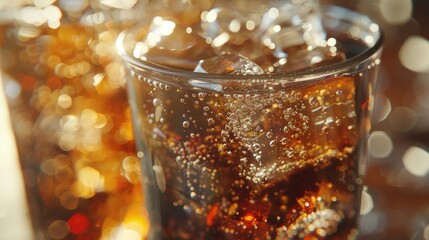 A close up shot of a glass of soda. Suitable for food and beverage concepts