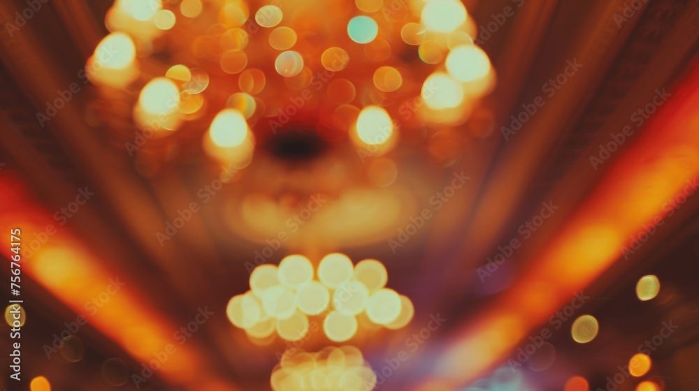 Poster Detailed view of a chandelier with glowing lights, suitable for interior design concepts