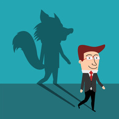 The shadow of a businessman holding a megaphone standing and shouting is a wolf