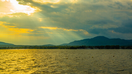 Magog, Canada - July 26 2020: Sunset by the Lac Memphrémagog