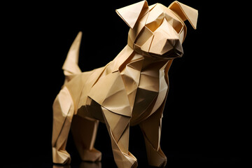 paperstyle origami dog with clean background, origami animal, paperstyle dog