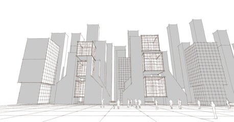 city ​​modern house modular facades 3d