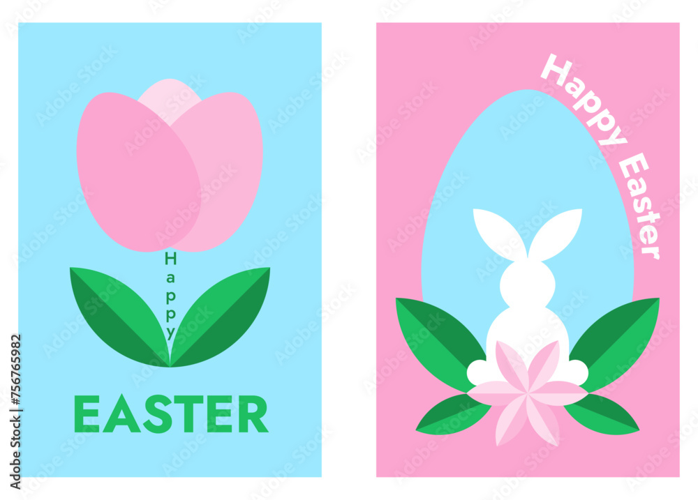 Poster happy easter gritting card in modern abstract geometric style. easter eggs and bunny. vector pattern