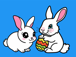 Happy easter Vector Illustration. Couple Rabbit cartoon character.