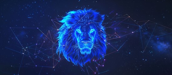 An abstract digital art of the constellation Leo, with glowing lines forming an outline of a lion's head against a starry night sky Generative AI