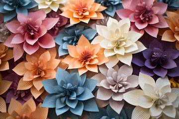 Paperstyle origami flowers, paperstyle flower field, flowers in field, paperstyle field of flowers