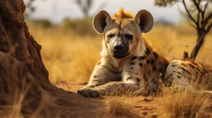 Muurstickers a view hyena rest in savanna background © kucret
