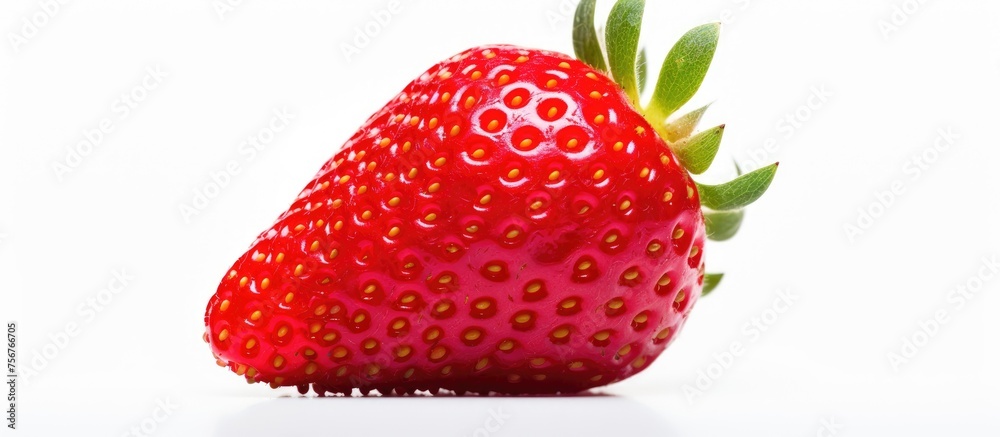 Wall mural a single virginia strawberry, a type of seedless fruit and natural food ingredient, with a green ste