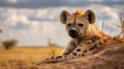 Crédence de cuisine en verre imprimé Hyène a view hyena rest in savanna background