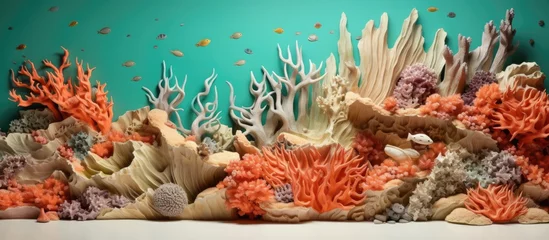 Foto op Canvas The aquarium showcases a variety of coral species, including stony corals, creating a beautiful underwater reef ecosystem in coastal and oceanic landforms © AkuAku