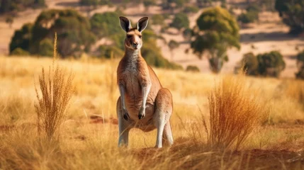 Gordijnen kangaroo standing in field background © kucret