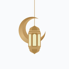 Golden Lantern Ramadhan with Crescent logo design