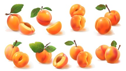 Collection of apricots isolated on white
