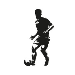 Fototapeta na wymiar Soccer player kicking ball, football, isolated vector silhouette