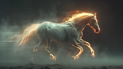 Mystical fire horse symbolizing the power of the natural element. A hoofed animal (stallion or mare) running fast. Illustration for cover, card, interior design, brochure or presentation. - obrazy, fototapety, plakaty