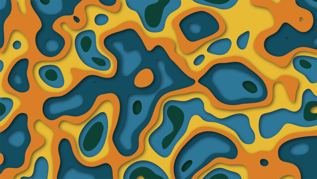 Blue abstract paper cutout curvy shapes vector template design