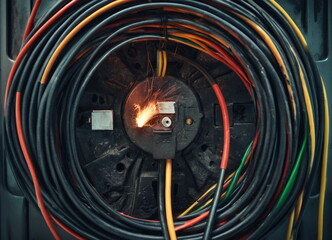 Burning electrical wires are a danger to life. Accident and fire. Improper use of wires and electrical appliances. Flammable electrical wiring