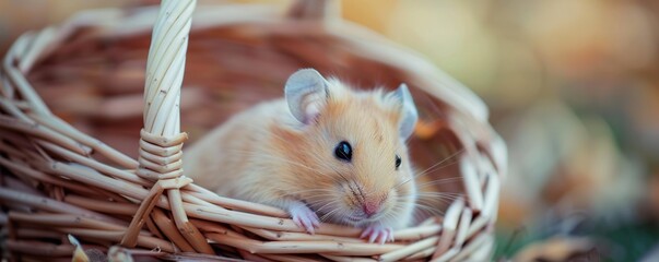 cute hamster in basket