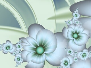 Fractal image with fantasy flowers. Green template with place for inserting your text. Fractal art as background for computer...Graphic design.