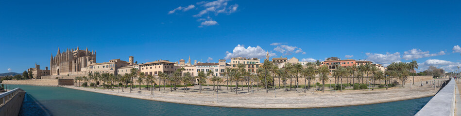 Expansive Waterfront Panorama of Palma de Mallorca Cathedral and Surroundings - 756769960