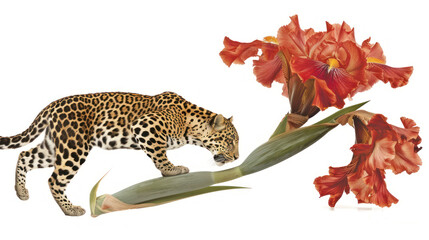 a picture of a leopard and flowers on a white background with the image of a leopard and flowers on a white background.