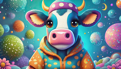 cartoon character cute multicolored cow