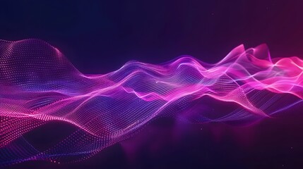 Sound wave. Neon light abstract background with ultraviolet spectrum wave on dark background....