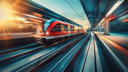 the movement of the train, creating a sense of speed and dynamism while maintaining sharpness in key areas. - obrazy, fototapety, plakaty